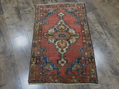 Vintage TurkishHand Made Geometric Anatolian Tribal Turkish Rug 1.9x2.9 Ft - Image 1 of 4