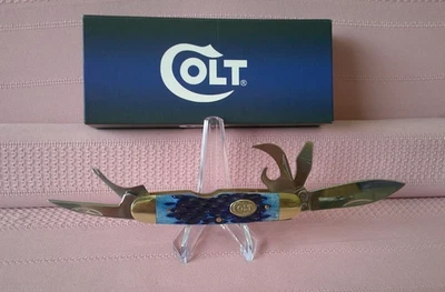 NIB Rare Gem Colt Multitool Utility Scout Knife Blue Bone Handles & 5 Tools! - Image 1 of 4