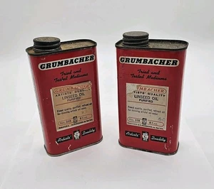 Set Of 2 Vintage Grumbacher Artist Quality Linseed Oil (No. 558) Metal Tin Cans - Picture 1 of 11
