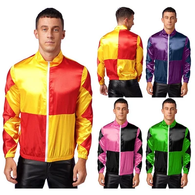 Unisex Checkerboard Jockey Horse Satin Jackets Contrast Horse Trainer Outerwear - Image 1 of 4