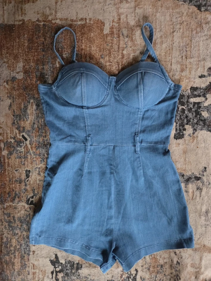 Mono mameluco Fashion Nova nuevo con etiquetas Denim Sweetheart grande para mujer Foto 1 de 4