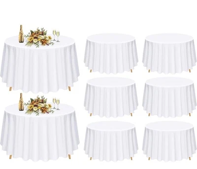 Pesonlook 8 Pack 120 Inch White Round Table Cloths - Image 1 of 4