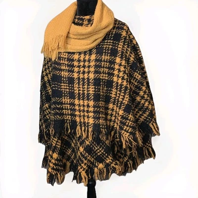 Boyne Valley Weavers Ireland Cape Shawl Wrap Wool Sweater Fall Yellow Black O/S - Image 1 of 4