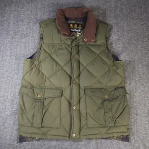 Chaleco acolchado Barbour acolchado acolchado chaleco para hombre grande cremallera completa forro de tartán verde - Imagen 1 de 19
