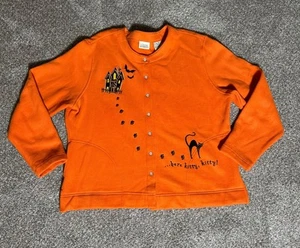 Vtg Classic Elements Womens XL Halloween Cardigan Cats Granny Boo Holidays F23 - Picture 1 of 12