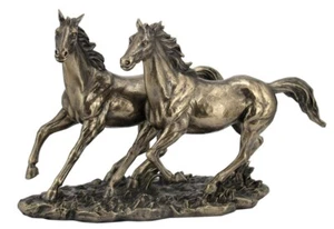 Sprinting Horses Cold Cast Bronze Finish Figurine Home Decorative Collection - Picture 1 of 1