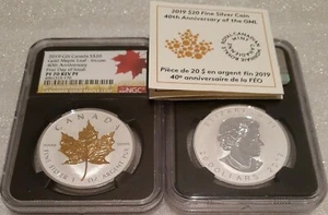 Moneda de plata Gold Maple Leaf Incuse 2019 $20 1 oz NGC PF70 edición primer día y certificado de autenticidad RCM - Imagen 1 de 9