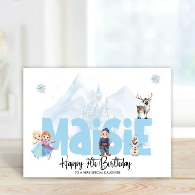 Personalised Printed Birthday Card Snow Princesses Daughter Niece Sister etc - Image 1 of 2