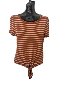 American Eagle - Top naranja blanco a rayas manga corta lazo dobladillo delantero talla mediana - Imagen 1 de 7