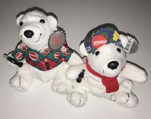2 - Vintage Coca Cola 6" Plush Polar Bear Argyle Shirt Hat Bean Bag Stuffed NEW - Picture 1 of 3