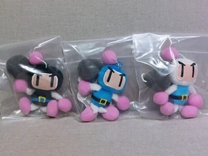 Bomberman Black Blue White Bomber Mascot Ball Chain Plush Doll SK Japan 4.5in - Picture 1 of 5