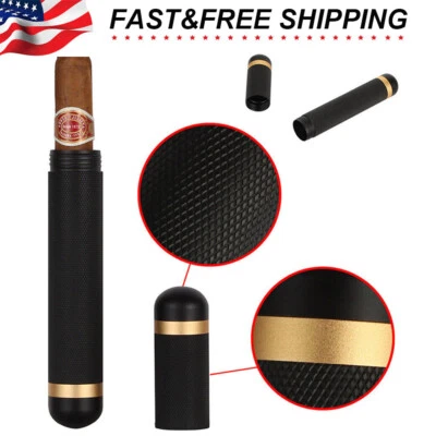Black Stainless Steel Cigar Tube Case Humidor Box for 1 Cigar Travel Pocket USA - Image 1 of 4