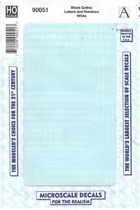 Set decalcomanie bianche lettere e numeri blocco gotico scala HO 90051 microscala 90051 - Foto 1 di 3