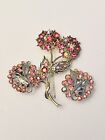 VTG matching Set Earrings Brooch Pink Iridescent Flower 60s