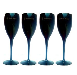 4x Black VEUVE CLICQUOT Vintage Glasses - Set of 4 Pool Party Flutes