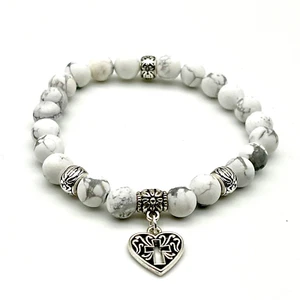 White Turquoise Bracelet & Sterling Silver Cross Love Heart Spiritual Healing - Picture 1 of 4