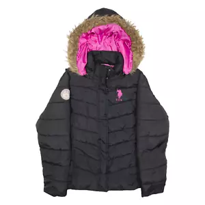 US POLO ASSN. Insulated Womens Puffer Jacket Black Hooded L - Picture 1 of 6