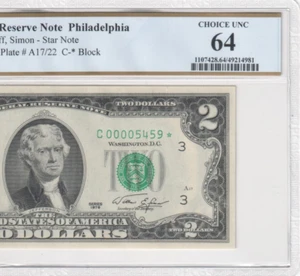 1976 $2 Dollar Philadelphia Rare 4 Digit Star Serial Number 00005459* PCGS 64 - Picture 1 of 3