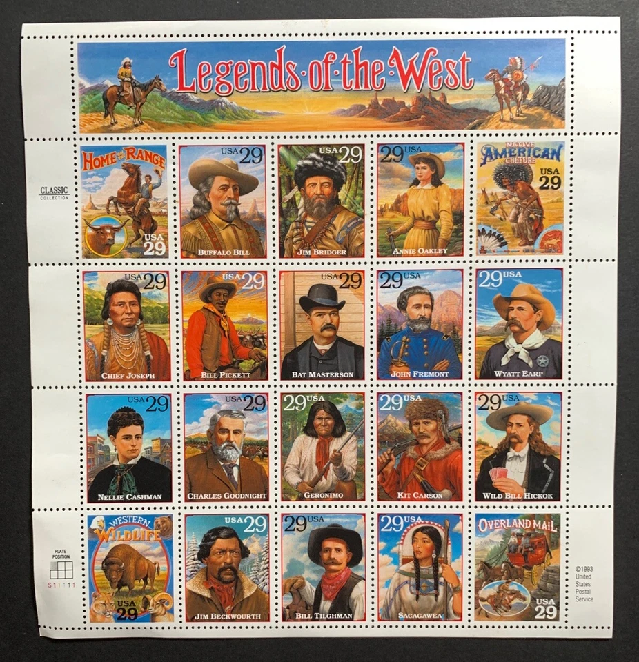 U.S. Stamps SC #2869. LEGENDS OF THE WEST. 29¢ Sheet of 20 - Image 1 of 1