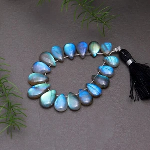 17 Pcs 44 Cts Natural Labradorite Teardrop Gemstone Briolette 7x10-8x15mm#12812 - Picture 1 of 8
