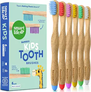 Kids Bamboo Toothbrushes (6 Pack)Extra Soft Bristles for Toddlers Teeth BPA Free - Picture 1 of 12