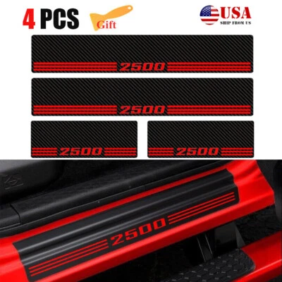 4x Cubiertas protectoras de umbral de puerta de coche rojas de fibra de carbono para Chevrolet Silverado 2500 Foto 1 de 4