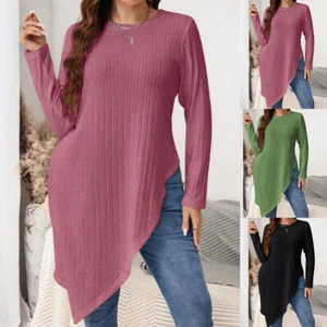 Women Knit Long Sleeve T-Shirt Ladies Casual Solid Loose Tops Blouse Pullover US - Picture 1 of 14