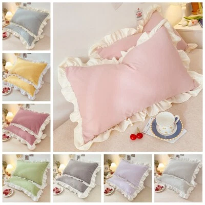2X Splice Ruffles Pillow Case Covers Pleated Frill Bedding Pillowcase Lolita - Image 1 of 4
