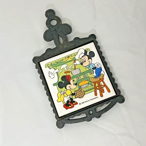 Vtg Walt Disney Trivet Mickey And Minnie Mouse Ceramic Tile And Cast Iron Japan - Picture 1 of 10