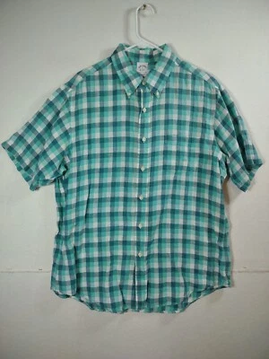 Brooks Brothers Irish Linen Shirt Mens XL Green Check Short Sleeve Button Down - Image 1 of 4