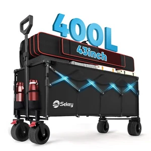 440LBS Foldable Wagon Cart 43"Extended Collapsible Heavy Duty Utility Wagon Cart - Picture 1 of 7