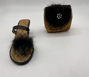 Miniature Vintage Designer Right Shoe And High End Handbag In Black And Gold. - Picture 1 of 10