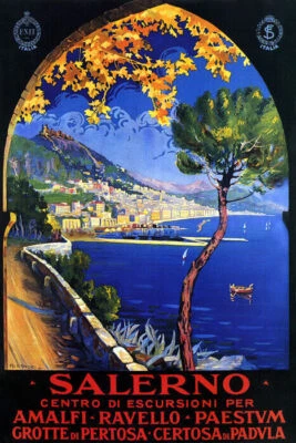  PÓSTER REPRO SALERNO AMALFI VISTA COSTA MAR MEDITERRÁNEO VIAJE ITALIA VINTAGE Foto 1 de 3