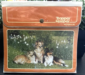 Quaderno vintage Mead Trapper Keeper arancione con cani e fiori Collie - Foto 1 di 9