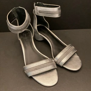 Rebecca Minkoff Silver Metallic Leather Back Zip Ankle Strap Sandals size 7.5 M - Picture 1 of 10