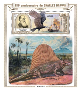 Charles Darwin 215th Anniversary Dinosaurs MNH Stamps 2024 Central African S/S - Picture 1 of 1