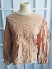 NWT ZARA Light Camel GREASED EFFECT TOP Long Puff Sleeves Round Neck Sz L O2805