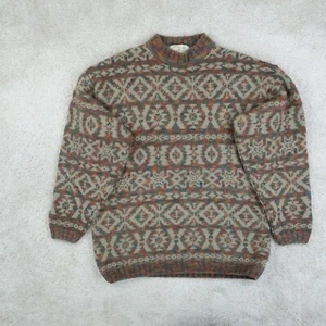 90s Jumper Men Medium Mock Neck Knit Geometric Abstract Vintage Autumn 100% Wool - Picture 1 of 8