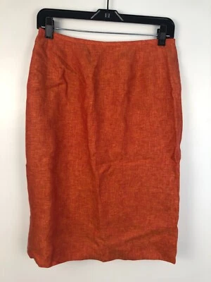 Le Suit 女式 6P 码娇小 100% 亚麻裙烧橙色 A 字铅笔 — 第 1/4 张图片