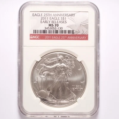 2011 Silver American Eagle Dollar NGC MS70 Early Releases 25th Anniversary - Image 1 of 2