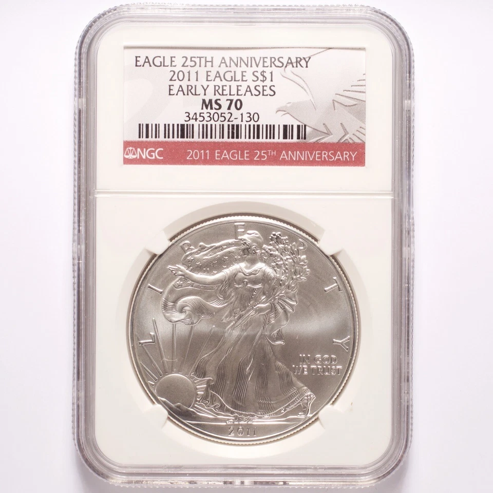 2011 Silver American Eagle Dollar NGC MS70 Early Releases 25th Anniversary - Image 1 of 2