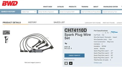 Borg Warner BWD Ignition Spark Plug Wire Set CH74110 Honda Civic & CRX (91-88) Foto 1 de 2