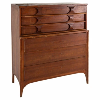 Cómoda Highboy Kent Coffey Perspecta Mid Century de nogal y palisandro de 5 cajones Foto 1 de 4