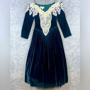 Jessica McClintok Vintage Samt Spitze und Perlen Kleid 4 grün 80’s Petticoat - Bild 1 von 12