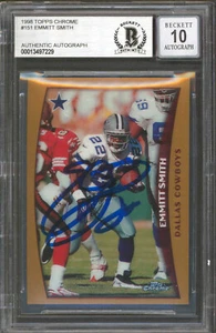 Cowboys Emmitt Smith Signed 1998 Topps Chrome #151 Card Auto Graded 10! BAS Slab - Picture 1 of 2