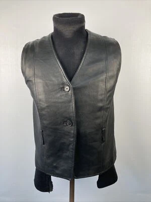 Chaleco de cuero de piel de cordero negro con botones motociclista Harley moto motocicleta BBDakota Foto 1 de 4