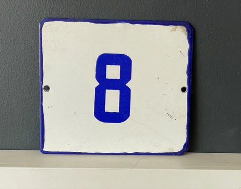 Number 8 Vintage Enamel House Numbers Made in Europe Room Hotel FREE POSTAGE Cover