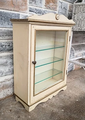 Antique Cream Gold Countertop Wall Display Medicine Cabinet, Glass Door, Shelves - Image 1 of 4