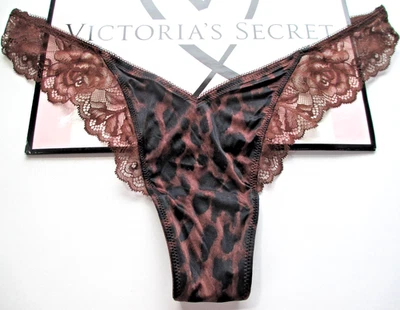 VICTORIA'S SECRET VERY SEXY High Leg Thong Panty Ganache Leopard Lace Trim S M L - Image 1 of 4