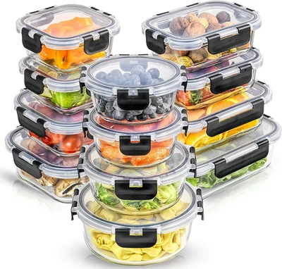 Joyjolt 24Pc Borosilicate Glass Storage Containers with Lids | 12 Airtight/Freez - Image 1 of 4